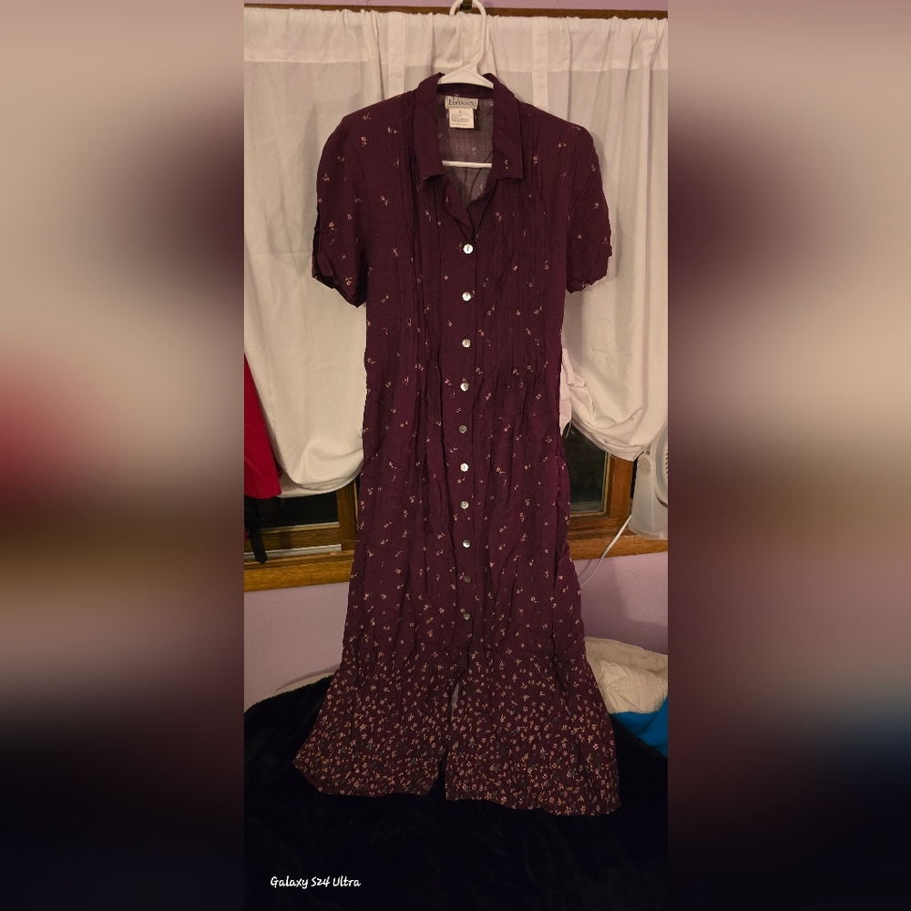 Basic Editions Plum Button-Down Maxi Dress